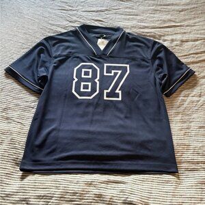 NWT OAK + FORT Midnight Blue Football Jersey 87 Top